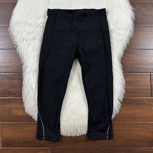 Lululemon Women's Size 4 Black Crop Leggings Pant Mesh Details‎
